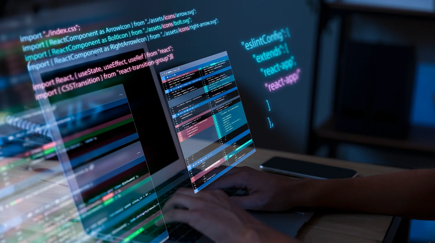 Uma tela de computador com códigos de programação em react js